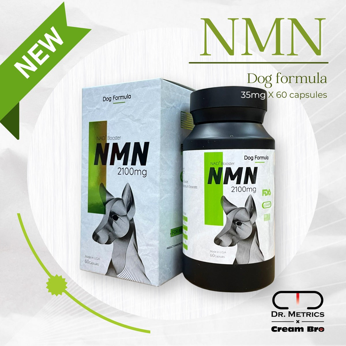 延長愛寵時光 美國DR.METRICS x Cream Bro寵物NMN 狗狗配方 每粒35mg